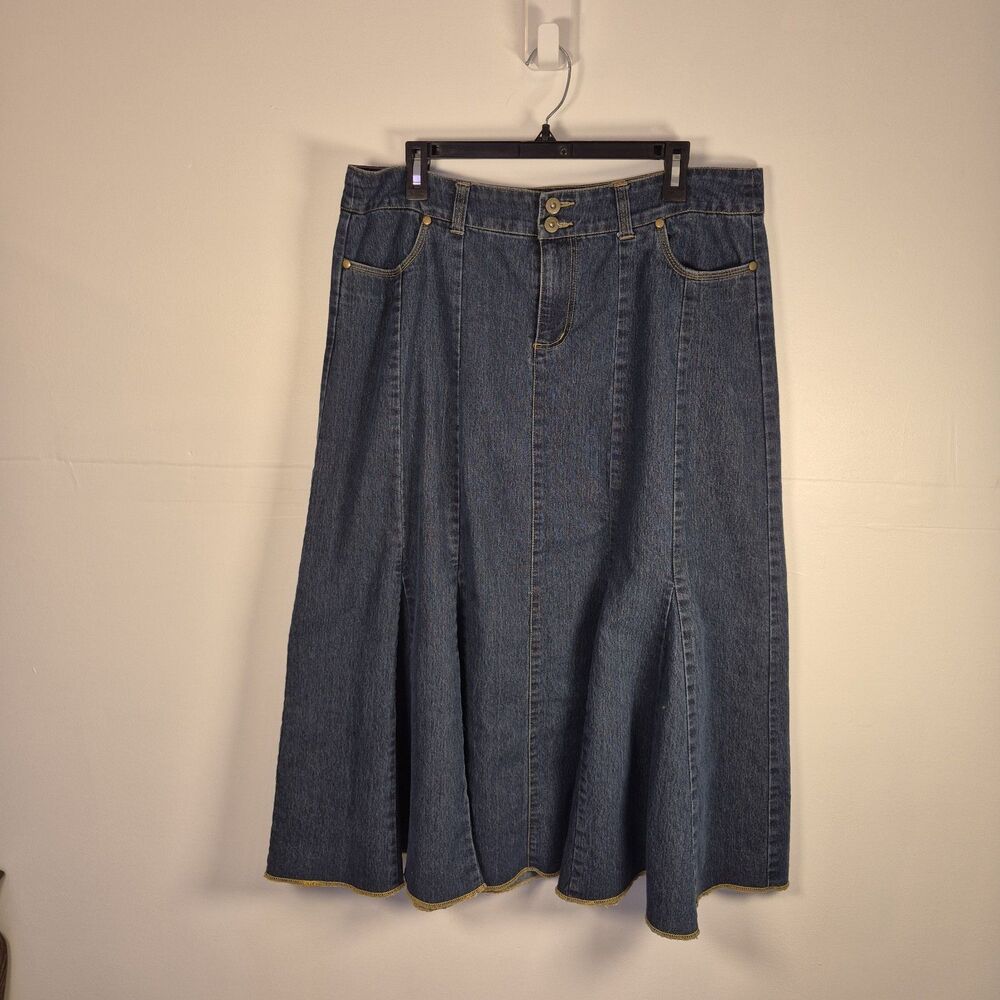 Baccini Women's Denim Midi Skirt Size 16 Blue Flared Mermaid Silhouette Y2K